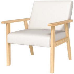 HOMCOM Fotel tapicerowany z podłokietnikami, krzesło do jadalni w wyglądzie lnu, rama z litego drewna, 64 x 70 x 72 cm, kremowy
