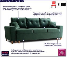 Zielona welurowa sofa z funkcją spania - Artaxa