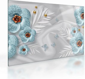 Obraz na szkle - 3D niebieskie kwiaty (70x50 cm)
