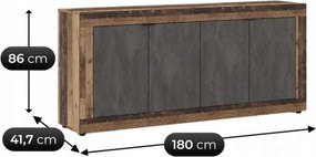 Komoda Czterodrzwiowa BLAGO 180 cm Ciemny Dąb/Grafit Loft