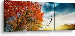 Obraz skąpanego w słońcu krajobrazu (z zegarem) (90x30 cm)