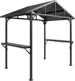 Outsunny Pawilon grillowy 2,52 x 1,56 m, wodoodporny grillowy pawilon z dwuspadowym dachem, boczną półką, hakami, stalową ramą, czarny | Aosom PL