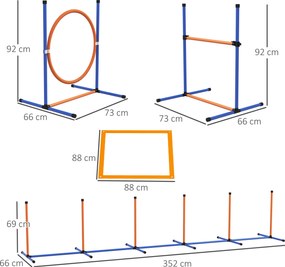 PawHut Zestaw Agility dla Psów, 1 Pierścień, 1 Przeszkoda, 1 Zestaw Slalomowy, 352 cm x 66 cm x 69 cm, Niebieski + Czerwony