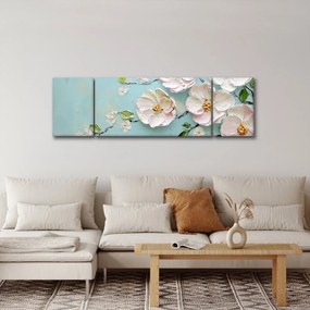 Obraz - Kwiatki na niebieskim tle (170x50 cm)