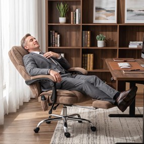 Vinsetto Ergonomiczny fotel biurowy z funkcją masażu, podnóżek, obrotowy, na kółkach, Brązowy | Aosom PL