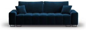 Niebieska aksamitna rozkładana sofa ze schowkiem 250 cm Wicklow – Cosmopolitan Design