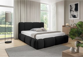 FURNISTAR BIANNO - 140 x 200. Łóżko tapicerowane z pojemnikiem na pościel, dwuosobowe ze stelażem, wygląd boxspring, bez materaca, do sypialni- Czarne