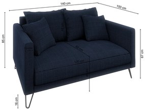Ciemnoniebieska sofa z tkaniny szenilowej 140 cm Freya – Ropez