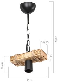 Czarno-naturalna lampa sufitowa 10x20 cm – Squid Lighting