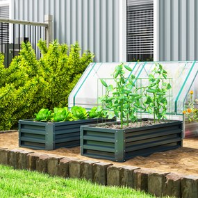 Outsunny Metalowa podwyższona grządka zestaw 2 szt., Otwarty spód, Do ogrodu i na balkon, 110x50x30cm, Zielony | Aosom PL