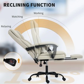 HOMCOM Fotel biurowy z ekoskórą przyjazną zwierzętom, podnóżek, regulacja wysokości, na kółkach, Beżowy