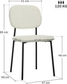 HOMCOM Zestaw 4 Krzeseł do Jadalni, Miękka Tapicerka, Stalowe Nogi, Design Bezramienny, Biały