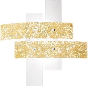 Mała lampa sufitowa Lara z białego szkła ze złotymi detalami, 70x70 cm, 2 żarówki E27, IP20, maks. 2 x 70 W, nowoczesny styl, żarówki nie są dołączone