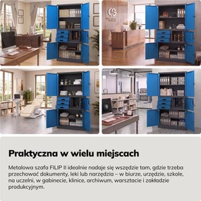 Szafa biurowa metalowa z sejfem antracytowo-niebieska, 900x1850x400 mm: FILIP II