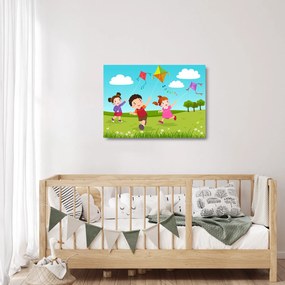 Obraz na szkle - Dzieci latają latawcem (70x50 cm)
