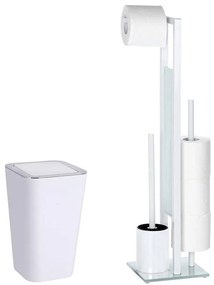 Zestaw: Stojak na papier toaletowy i szczotkę do WC, RIVALTA WHITE + kosz na śmieci CANDY WHITE - 6 l, WENKO