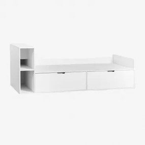 Łóżko Na Materac 90 Cm Z 2 Szufladami I Schowkiem Z Mdf Janete Kids Biała & Lewa & 90 X 190 Cm - Sklum