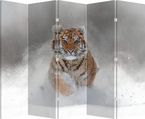 Parawan - Tygrys biegnący po śniegu (210x170 cm)