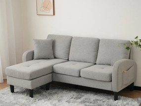 Narożnik z szezlongiem - 3 miejsca - tkanina bawełniana i lniana - Szary