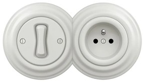 Kliklap - Retro włącznik jednobiegunowy nr 1 i gniazdko 230 V w ramce w kolorze białym