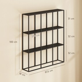 HOMCOM Industrialny Wiszący Regał z 9 Przegrodami, Metalowy Regał na Kolekcje, Idealny do Dekoracji Wnętrz, Czarny | Aosom PL