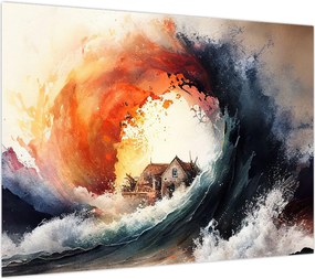 Obraz na szkle - W wirze powodzi, akwarela (70x50 cm)