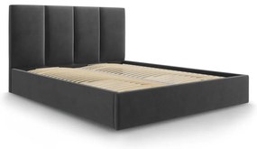 Ciemnoszare tapicerowane łóżko dwuosobowe ze schowkiem ze stelażem 160x200 cm Juniper – Mazzini Beds