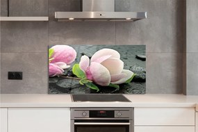 Szklany Panel Kwiat Magnolii na Kamieniach