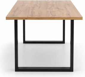 Stół rozkładany Mareo 160-210x90 z laminowanego blatu w kolorze dąb wotan ze stalową czarną podstawą