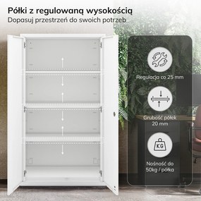 Szafa modułowa metalowa z półkami na cokole biała, 1600x900x400 mm: MEGAN