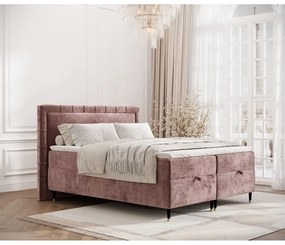 Różowe łóżko boxspring ze schowkiem 200x200 cm Voyage – Maison de Rêve