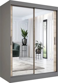 Szafa przesuwna z lustrem 150 cm antracyt + dąb sonoma H4-L27