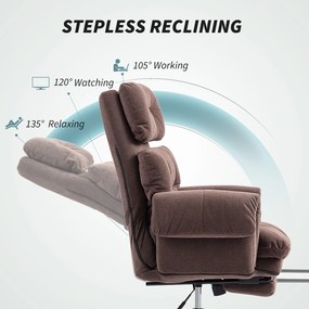 HOMCOM Fotel biurowy z regulowanym oparciem, obrotowy fotel tapicerowany, fotel wyściełany, regulowana wysokość, stal, brązowy