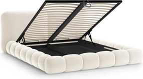 Tapicerowane łóżko dwuosobowe ze schowkiem ze stelażem 180x200 cm w kolorze kości słoniowej Solange – Micadoni