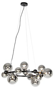 Lampa wisząca art deco czarna z przydymionym szkłem 12-świateł - David ArtDeco Oswietlenie wewnetrzne
