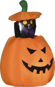 Outsunny Duch Dyni z Ruchomym Kotem Dekoracja Halloweenowa Nadmuchiwana z Oświetleniem LED 76 x 64 x 115cm