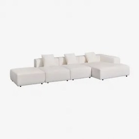 Sofa Modułowa Narożna Prawa 3-częściowa Z Pufem (↔︎390 Cm) Bruna Bouclé White - Sklum