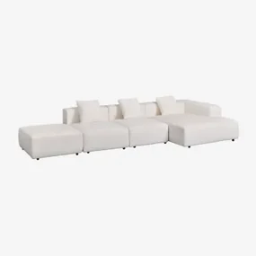 Sofa Modułowa Narożna Prawa 3-częściowa Z Pufem (↔︎390 Cm) Bruna Bouclé White - Sklum