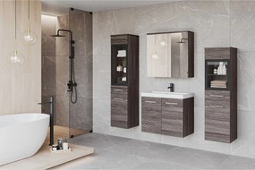 Meble łazienkowe z LED, zestaw wiszący do łazienki z umywalką, 2 słupkami i szafką lustrzaną, bodega