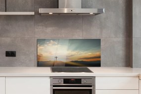 Szklany Panel Krzyż w Górach o Zachodzie Słońca