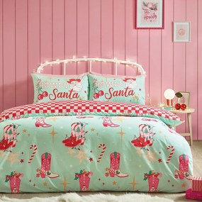 Zielono-różowa pościel dwuosobowa 230x220 cm Santa's Howdy Christmas – Catherine Lansfield
