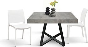 Drewniany stół, cementowo-szary, antracytowa podstawa, długość 95x90-145x90cm - FORTE DEI MARMI
