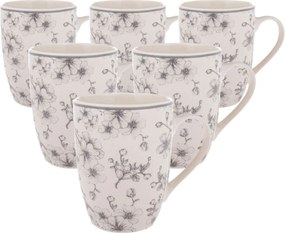 Zestaw 6 kubków ceramicznych Delikatne kwiaty 300 ml, szary