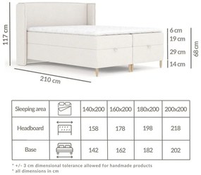 Szare łóżko boxspring ze schowkiem 200x200 cm Monpelli – Maison de Rêve