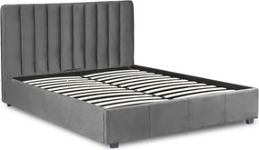 Łóżko Tapicerowane 140x200 cm ze Stelażem Dwuosobowe MARI Welurowe Szare