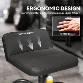 HOMCOM Obrotowy Taboret Warsztatowy z Miejscem na Narzędzia, Wysokość 58,5 cm, Udźwignie do 135 kg - Czarny