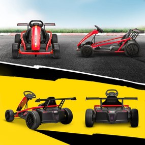 AIYAPLAY 24V Elektryczny gokart do jazdy i driftu, opony nylonowe, pas bezpieczeństwa, klakson, muzyka dla 8-12 lat Czerwony