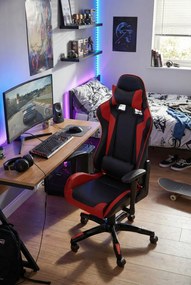 Czerwony fotel obrotowy z regulowanym oparciem C2-S97