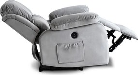 Fotel Masujący ARON Elektryczny Rozkładany z Podnóżkiem Szary Welurowy Nowoczesny