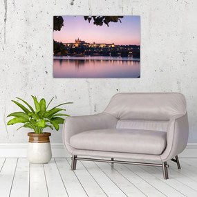 Obraz na szkle - Zamek Praski i Wełtawa (70x50 cm)